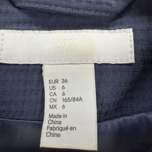 H&M Blazer Women 6 Blue Open Front Belted Sleeveless Lined Long Classic Fit - Picture 3 of 7